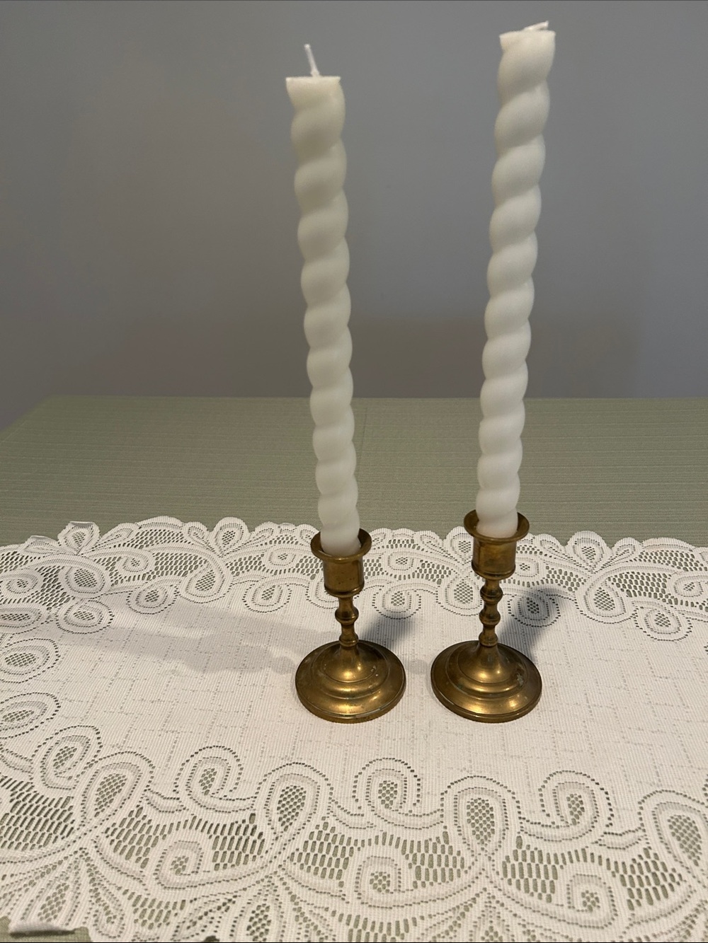 Set of 2 Brass Candle Holders with twisted taper candles. See pics for sizes - Picture 3 of 11